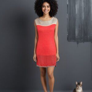Coco & Tashi Elegant Color Block Coral and Silver Knit Dress NEW!